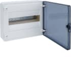 HAGER - Lakáselosztó, falon kívüli, 12modul (1x12), átlátszó ajtóval, műanyag, PE/N sínnel, sorolható, 251,5x281,5x98,5mm, fehér(RAL9010), IP41 GT08351