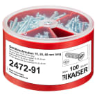 KAISER - 100 darabos készülékrögzítő csavarkészlet 3,2 mm átmérőjű korrózióálló önmetsző csavarokkal. Hosszúság: 15, 25 és 40 mm SN136682