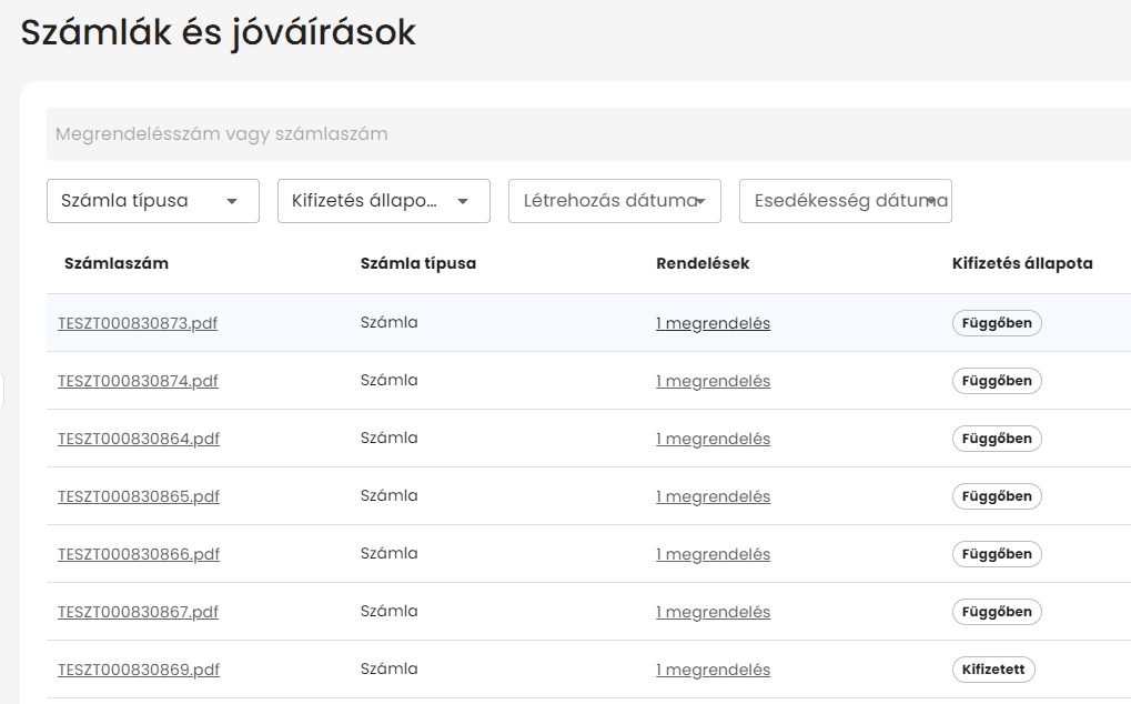 Sonepar Shop - számlák és jóváírások